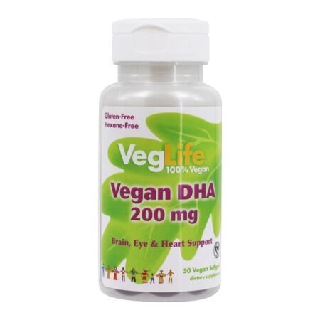 Suporte a cérebro, olhos e coração Vegan DHA 200 mg . - 50 Softgel (s) vegano (s) VegLife