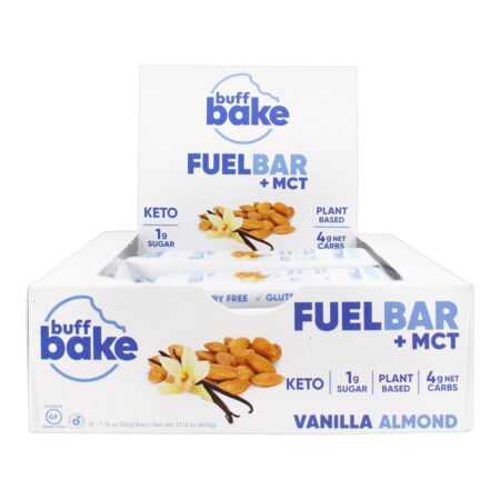 Combustível Keto + MCT Bar Caixa De Amêndoa De Baunilha - 12 Barras Buff Bake