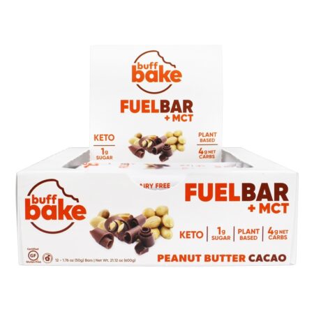 Combustível Keto + MCT Bar Box Manteiga De Amendoim Cacao - 12 Barras Buff Bake