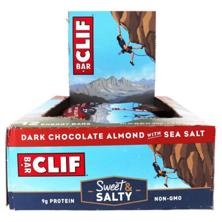 Caixa De Barras De Energia Doce E Salgado De Amêndoa De Chocolate Escuro Com Sal Do Mar - 12 Barras Clif Bar