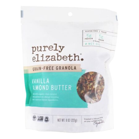 Manteiga de amêndoa de baunilha livre de grãos Granola + MCT - 8 oz. Purely Elizabeth