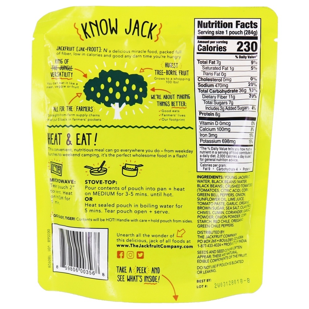 Refeição completa de Jackfruit Black Beans + Milho + Tex-Mex Spice - 10 oz. The Jackfruit Company - Imagem 2