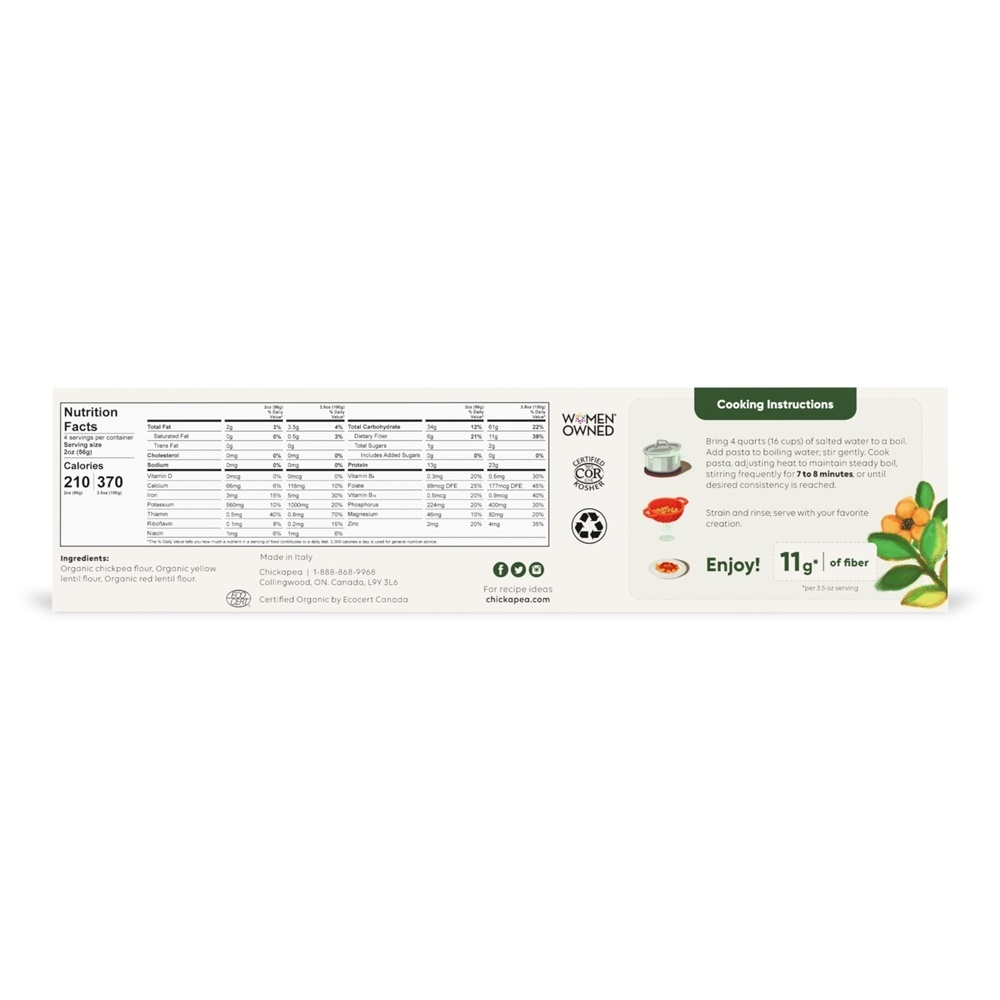 Espaguete de grão-de-bico e lentilhas orgânicos - 8 oz. Chickapea - Imagem 2