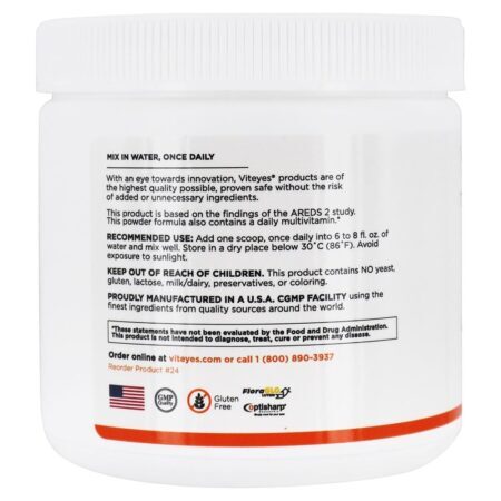 Classic + Multi AREDS 2 Fórmula Baseada Suporte Macular em Pó Laranja Natural - 6.24 oz. VitEyes - Imagem 3