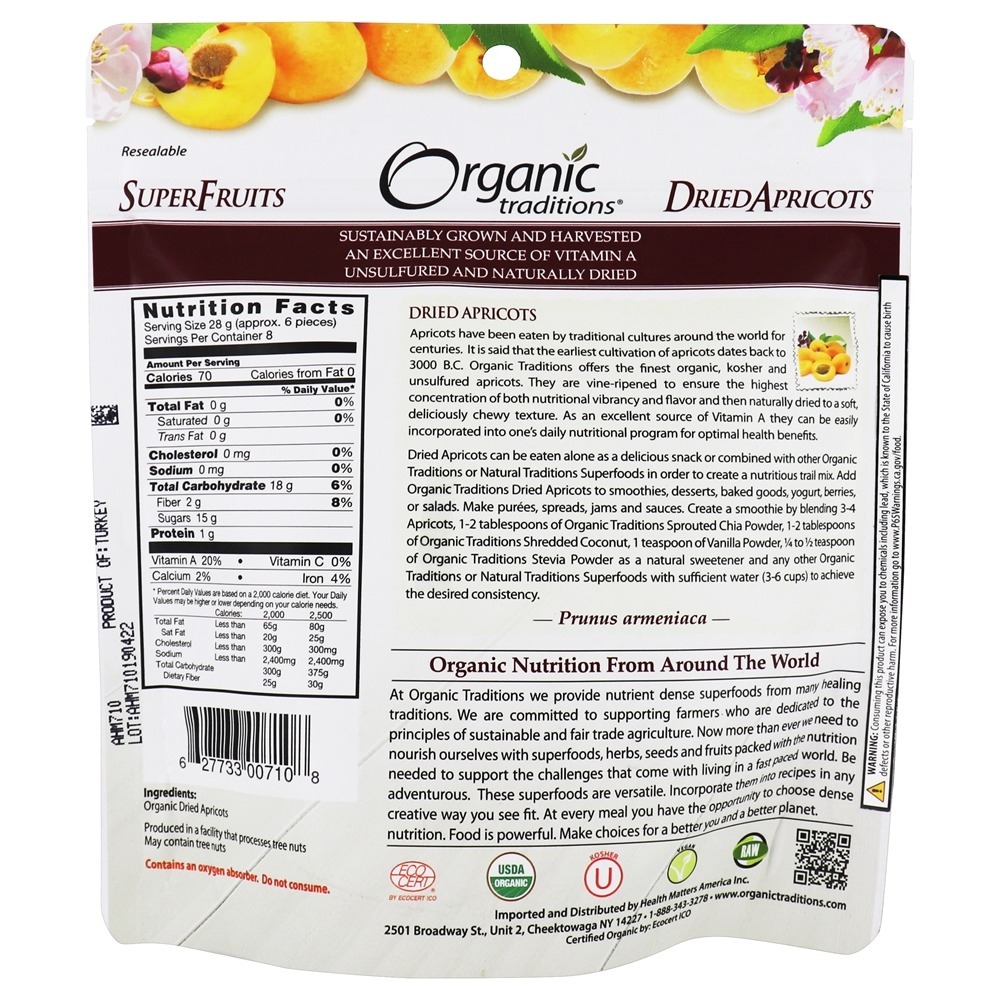 Damascos secos - 8 oz. Organic Traditions - Imagem 2