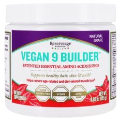 Vegan 9 Builder Patenteado Aminoácidos Essenciais Mistura Pó Natural Uva - 6.88 oz. Reserveage Nutrition