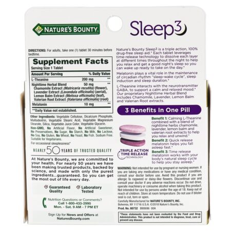 Sleep3 Calmante e suporte ao sono - 60 Tablets Nature's Bounty - Image 2