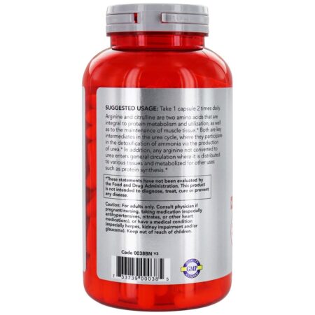 NOW Sports Arginina 500mg e Citrulina 250mg - 240 Cápsula (s) vegetal (s) NOW Foods - Image 3