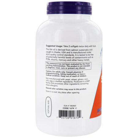 Suporte Cardiovascular do Óleo de Salmão Selvagem do Alasca 1000 mg . - 200 Softgels NOW Foods - Image 3