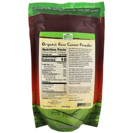 Pó De Cacau Cru Orgânico - 12 oz. NOW Foods - Image 2