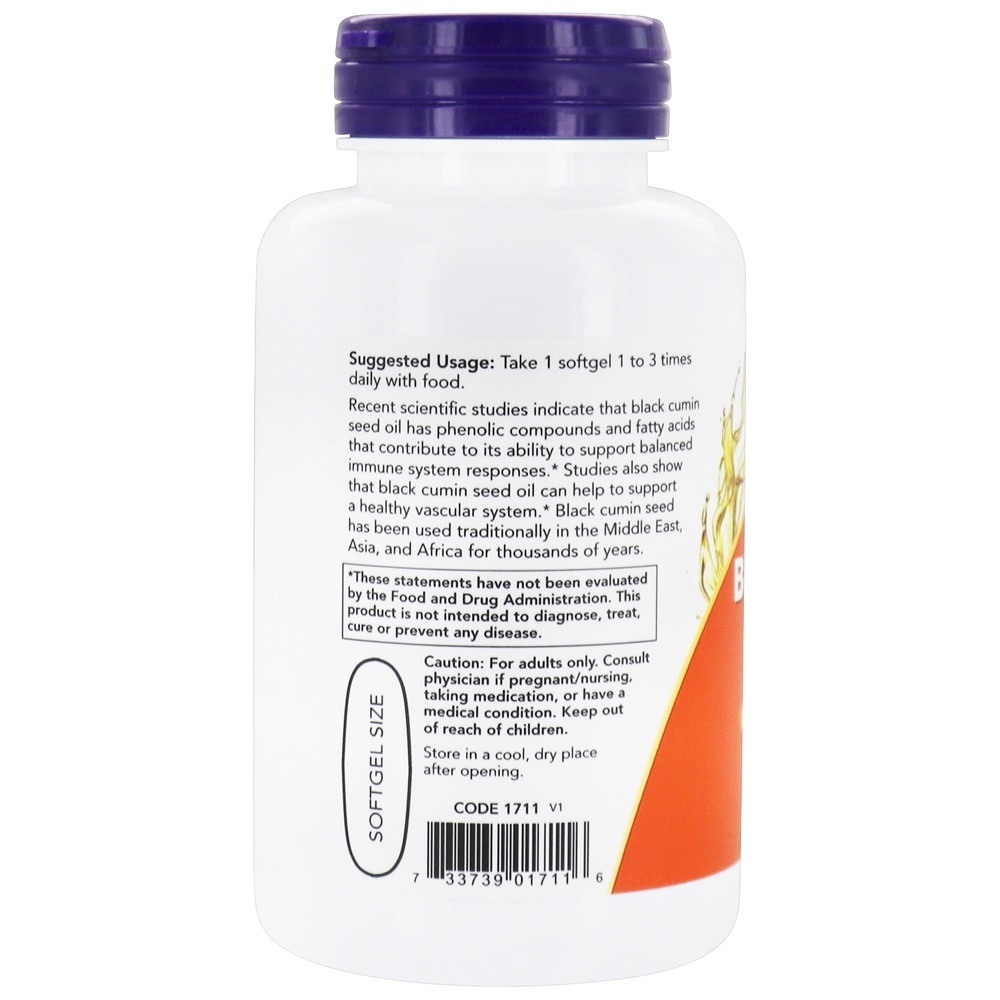 Suporte cardiovascular de óleo de semente de cominho preto 1000 mg . - 60 Softgels NOW Foods - Imagem 3