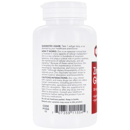 Glicinato de zinco 30 mg . - 120 Softgels Protocol For Life Balance - Image 3