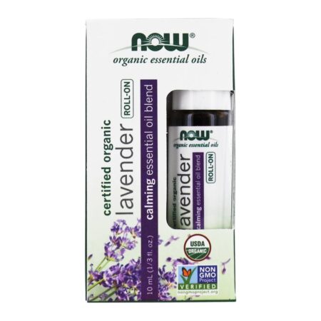 Mistura de óleo essencial calmante orgânico Roll-On Lavender - 10 ml. NOW Foods