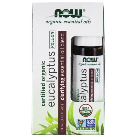 Mistura de Óleo Essencial Clarificante Orgânico Roll-On Eucalyptus - 10 ml. NOW Foods