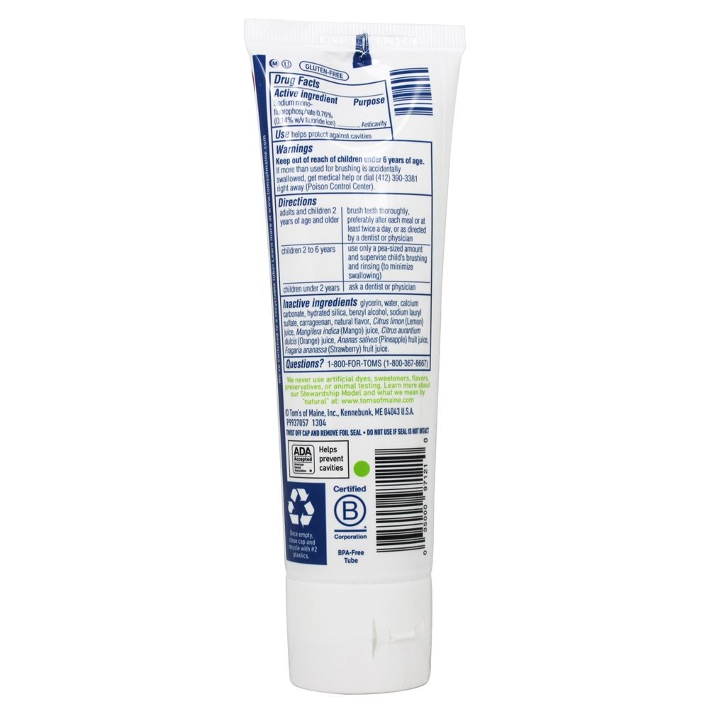 Creme dental com flúor infantil natural manga laranja ultrajante - 5.1 oz. Tom's of Maine - Imagem 2