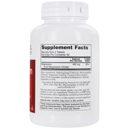 Suporte Cardiovascular de Citrato de Magnésio 400 mg . - 100 Tablets Protocol For Life Balance - Image 2