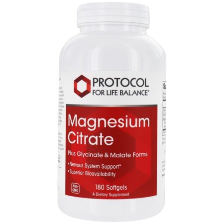 Suporte ao Sistema Nervoso de Citrato de Magnésio - 180 Softgels Protocol For Life Balance