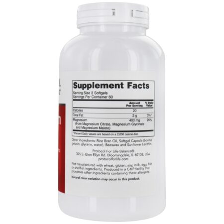 Suporte ao Sistema Nervoso de Citrato de Magnésio - 180 Softgels Protocol For Life Balance - Image 2