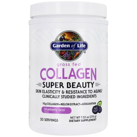 Pó Super Beleza de Colágeno Alimentado com Grama 20 Porções de Mirtilo Açaí - 9.52 oz. Garden of Life