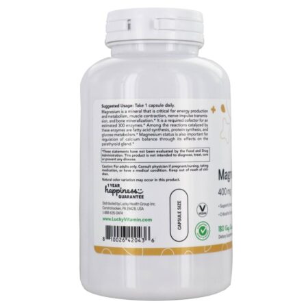 Magnésio 400 mg. - Cápsulas LuckyVitamin 180 LuckyVitamin - Image 3