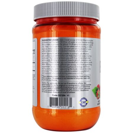 NOW Sports BCAA Blast Powder Natural Raspberry - 600 Gramas NOW Foods - Image 3