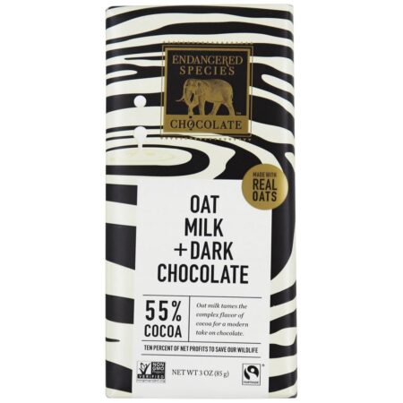 Barra de Chocolate Negro 55 % Leite de Cacau e Aveia - 3 oz. Endangered Species