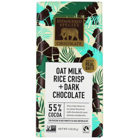 Barra de Chocolate Amargo 55 % Cacau Leite de Aveia e Arroz Crocante - 3 oz. Endangered Species