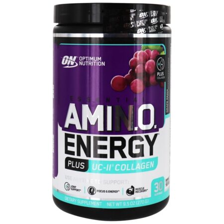 AmiN.O Essencial. Remix de uva de colágeno Energy Powder Plus UC-II - 9.5 oz. Optimum Nutrition