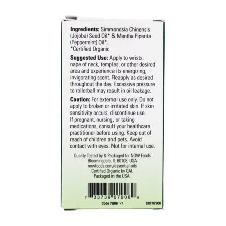 Mistura de óleos essenciais energizantes orgânicos Roll-On Peppermint - 10 ml. NOW Foods - Image 3