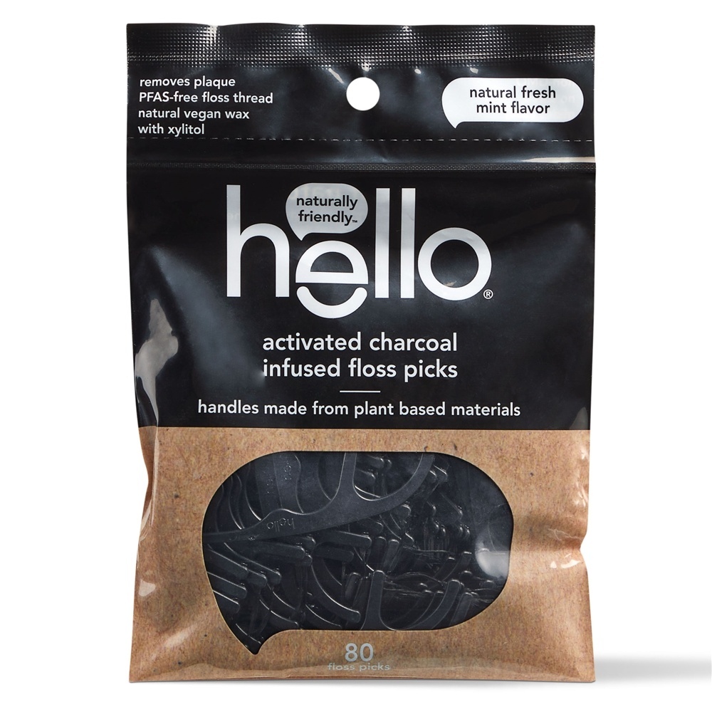 Fio dental com infusão de carvão ativado escolhe a hortelã fresca natural - 80 Pick (s) Hello Products