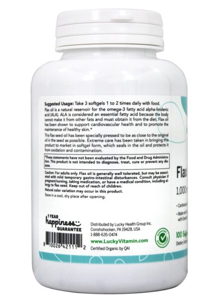 Suporte cardiovascular ao óleo de linhaça 1000 mg . - 100 Softgels LuckyVitamin - Image 3