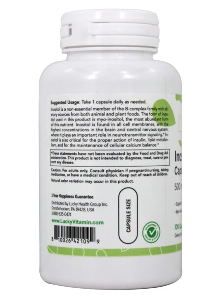 Saúde celular de inositol 500 mg . - Cápsulas 100 LuckyVitamin - Image 3