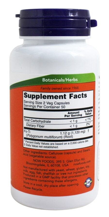 Fo-Ti Suplemento Herbal - Ho Shou Wu 560 mg. - 100 Cápsula (s) vegetal (s) NOW Foods - Image 2