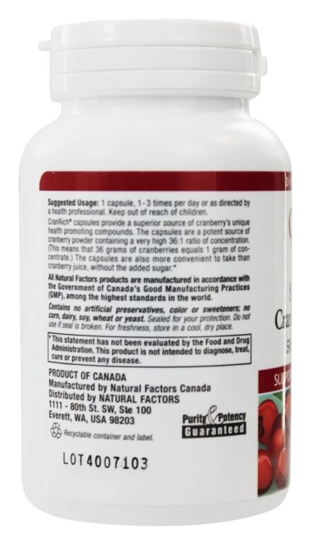 Cranrich Super Força Oxicoco Concentrar 500 mg. - Cápsulas 90 Natural Factors - Image 3