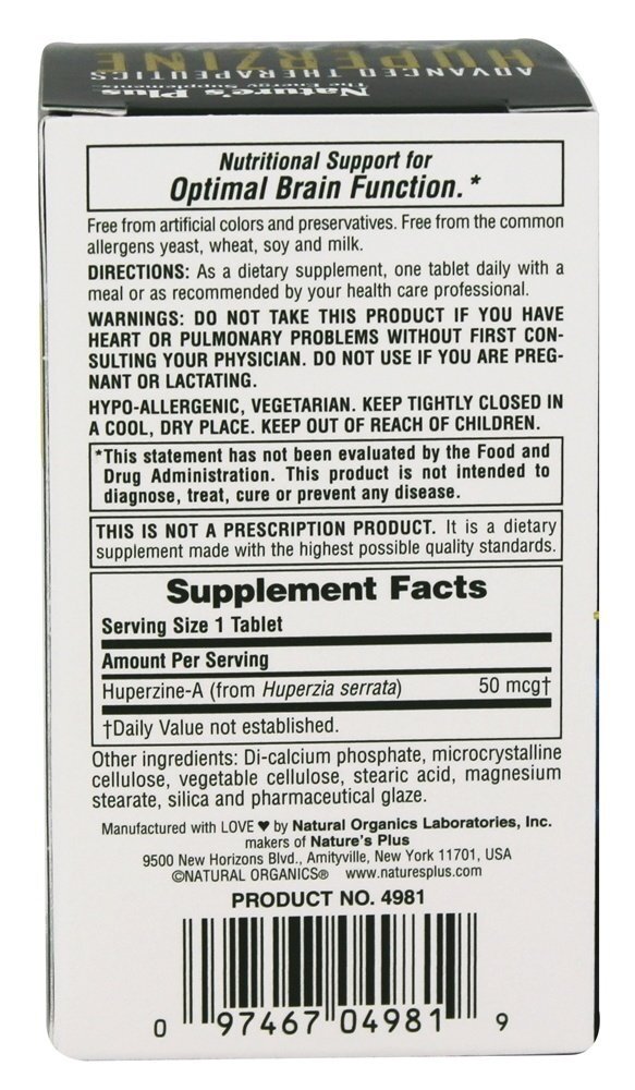 Avançado Terapêutica Huperzine RX Cérebro - 30 Tablets Natures Plus - Imagem 2