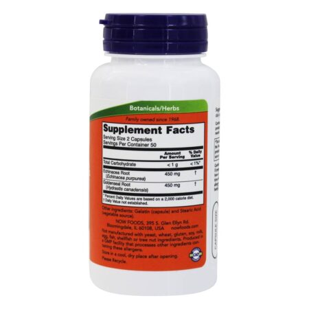 Echinacea e Goldenseal Raiz 225 mg. - Cápsulas 100 NOW Foods - Image 2