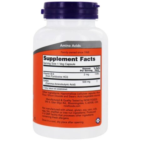 GABA com Vitamina B6 500 mg. - 100 Cápsula (s) vegetal (s) NOW Foods - Imagem 2