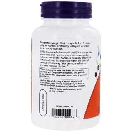 GABA com Vitamina B6 500 mg. - 100 Cápsula (s) vegetal (s) NOW Foods - Imagem 3