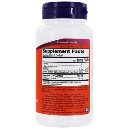 CoQ10 Cardiovascular Health Support 400 mg . - 30 Softgels NOW Foods - Image 2