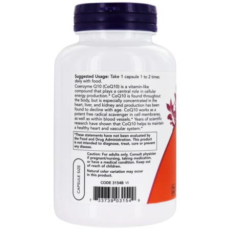 CoQ10 Para a Saúde Cardiovascular 60 mg. - 180 Cápsula (s) vegetal (s) NOW Foods - Image 3