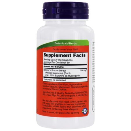 Vassoura de Carniceiro 200 mg. - 100 Cápsula (s) vegetal (s) NOW Foods - Imagem 2