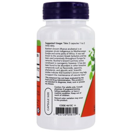 Vassoura de Carniceiro 200 mg. - 100 Cápsula (s) vegetal (s) NOW Foods - Imagem 3