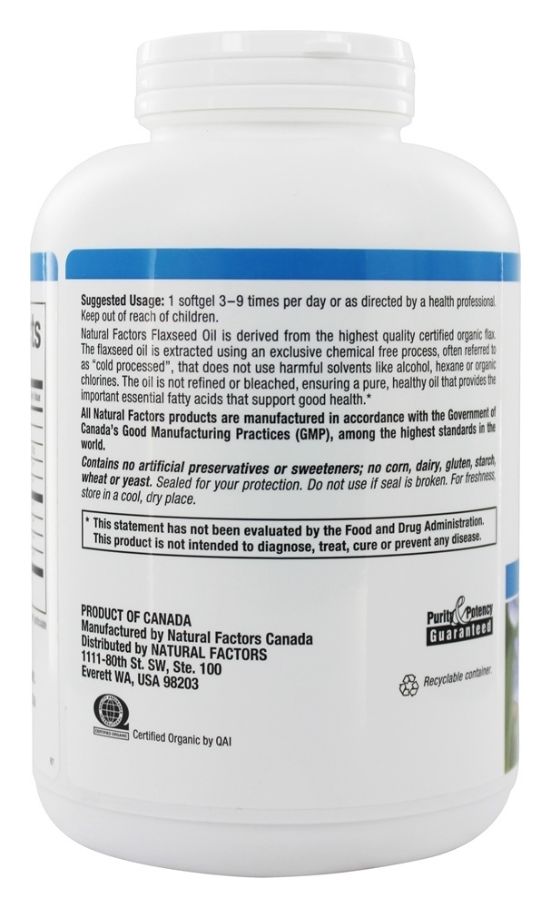 OmegaFactors Óleo de Linhaça Orgânico 1000 mg. - 360 Softgels Natural Factors - Imagem 3