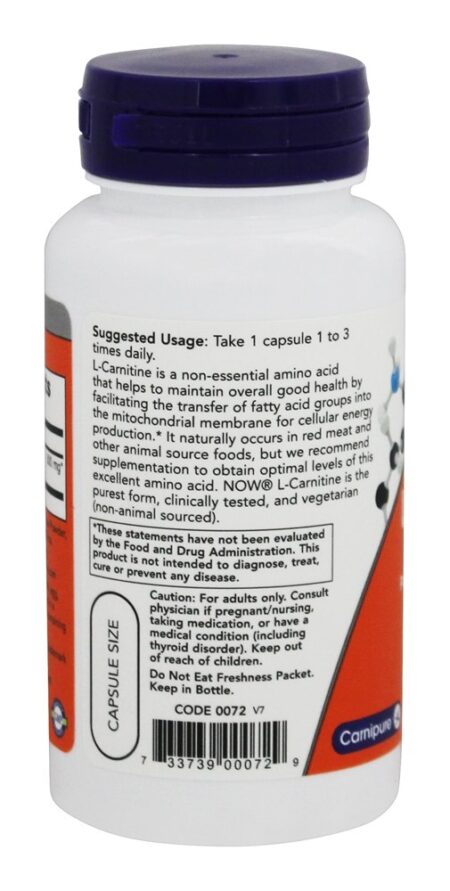 L-Carnitina 500 mg. - Cápsulas 60 NOW Foods - Image 3