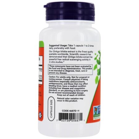 Ginkgo Biloba 60 mg. - Cápsulas vegetarianas 120 NOW Foods - Image 3