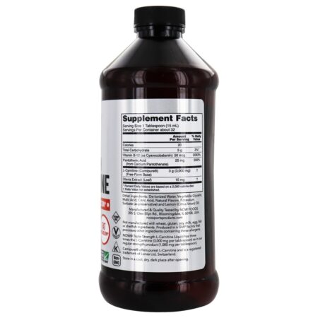 NOW Sports L-Carnitine Liquid Triple Strength Citrus Flavor 3000 mg . - 16 fl. oz. NOW Foods - Image 2