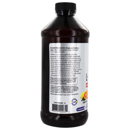 NOW Sports L-Carnitine Liquid Triple Strength Citrus Flavor 3000 mg . - 16 fl. oz. NOW Foods - Image 3