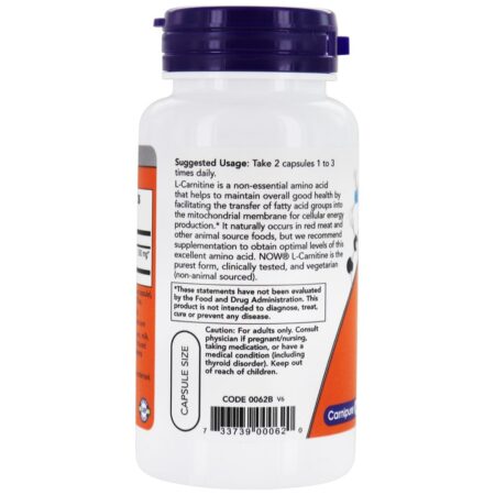 L-Carnitina 250 mg. - 60 Cápsula (s) vegetal (s) NOW Foods - Image 3