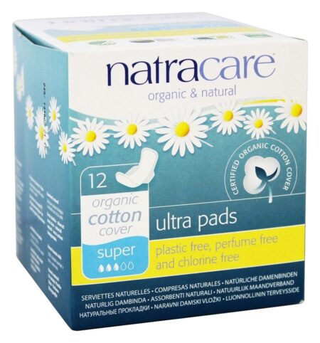 Algodão Natural Feminino Extremista Almofadas Super com Asas - 12 Almofadas Natracare