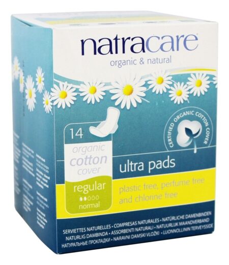 Algodão Natural Feminino Extremista Almofadas Regular com Asas - 14 Almofadas Natracare